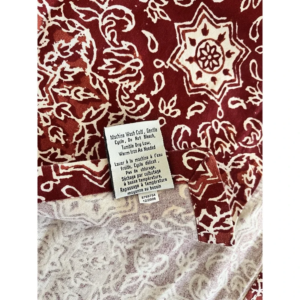 Pottery Barn Batik Floral Mandala Table Runner Red‎ Orange Cream 16x90
